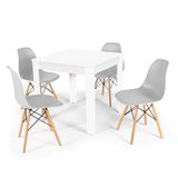 Conjunto Mesa De Jantar Quadrada Sofia Branca 80x80cm Com 4 Cadeiras Eames Eiffel - Cinza