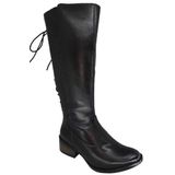 Bota Feminina Adulta Salto Montaria Cano Longo Couro Com Cadarço Pé de Moça 16802CR