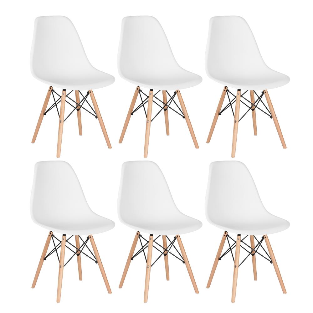 Kit - 6 X Cadeiras Charles Eames Eiffel Dsw - Base De Madeira Clara - Branco