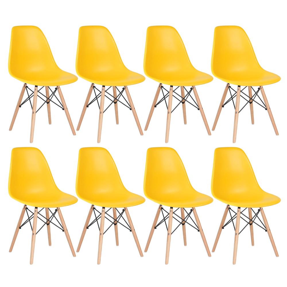 Kit - 8 X Cadeiras Charles Eames Eiffel Dsw - Base De Madeira Clara - Amarelo