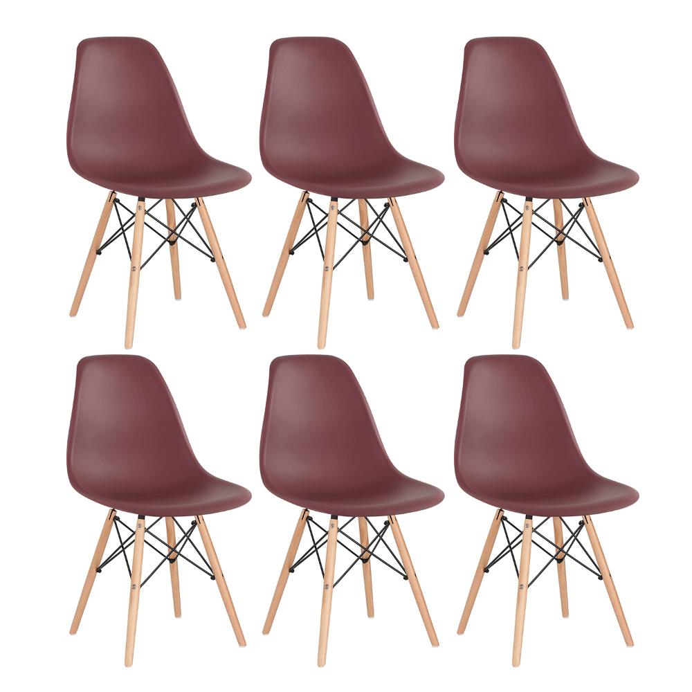 Kit - 6 X Cadeiras Charles Eames Eiffel Dsw - Base De Madeira Clara - Marrom