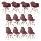 Conjunto 4 X Cadeiras Eames Daw Com Braços + 8 Cadeiras Eiffel Dsw - Marrom