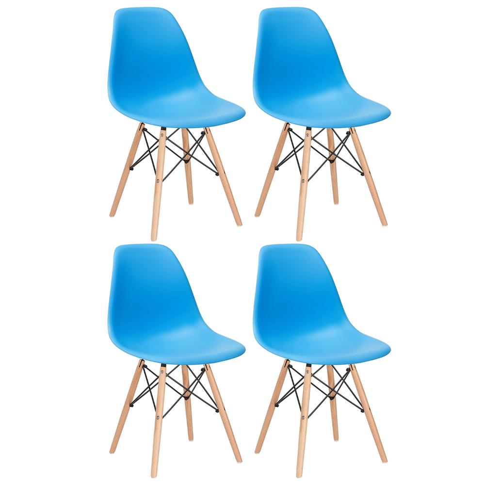 Kit - 4 X Cadeiras Charles Eames Eiffel Dsw - Base De Madeira Clara - Azul Céu