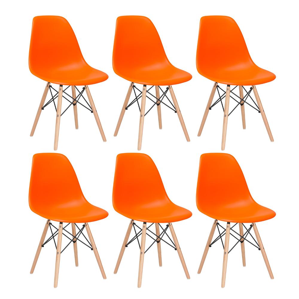 Kit - 6 X Cadeiras Charles Eames Eiffel Dsw - Base De Madeira Clara - Laranja