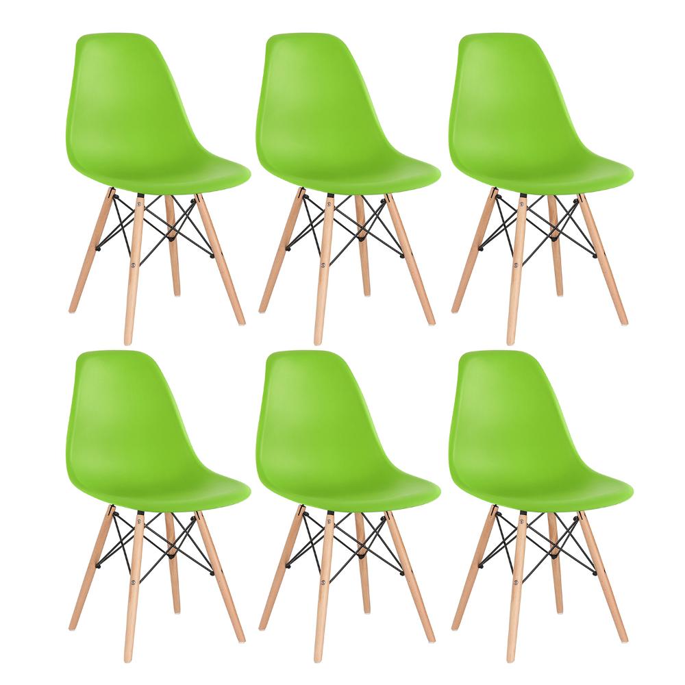 Kit - 6 X Cadeiras Charles Eames Eiffel Dsw - Base De Madeira Clara - Verde Claro