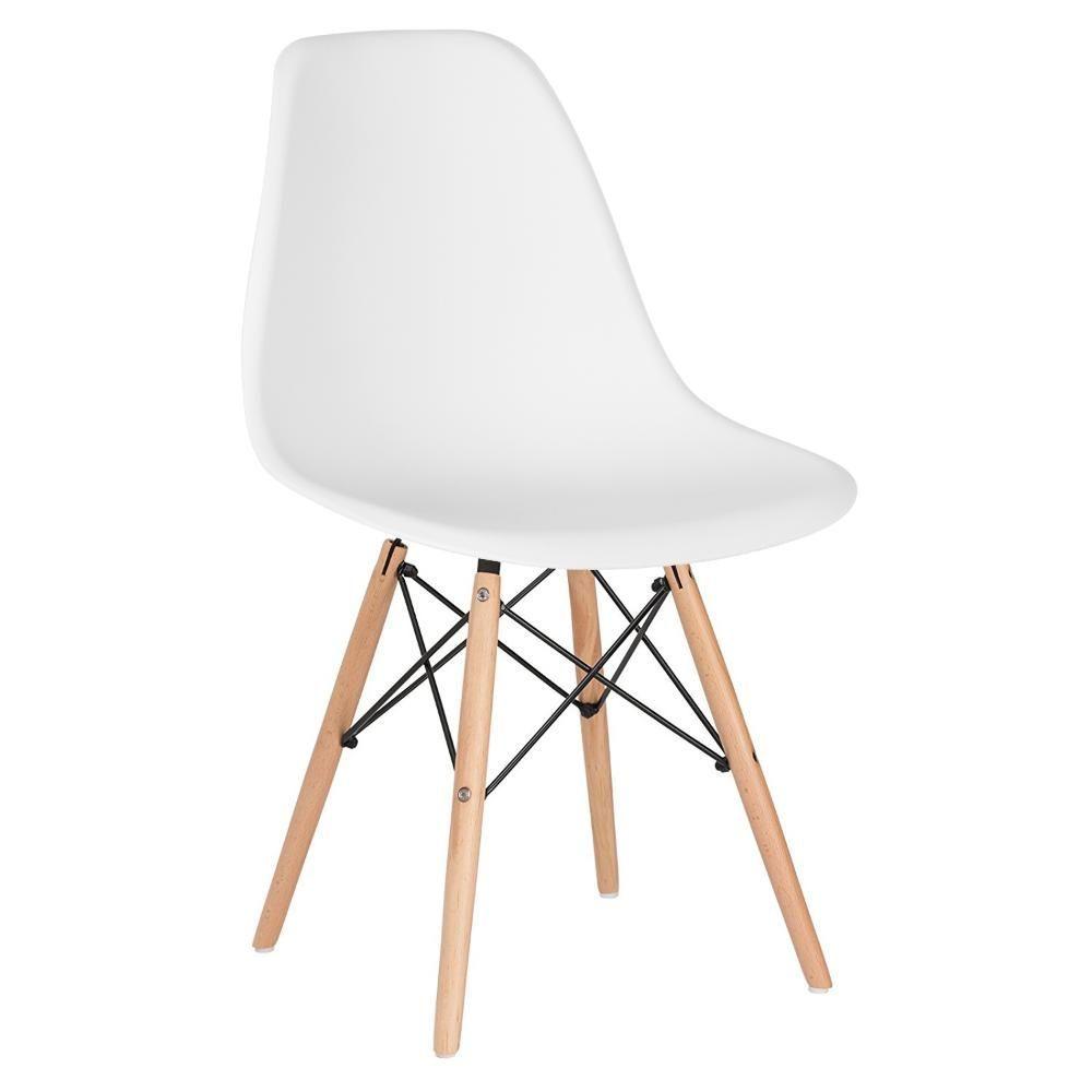 Cadeira Charles Eames Eiffel Dsw Com Pés De Madeira Clara Branco