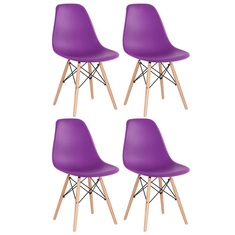 Kit - 4 X Cadeiras Charles Eames Eiffel Dsw - Base De Madeira Clara - Roxo