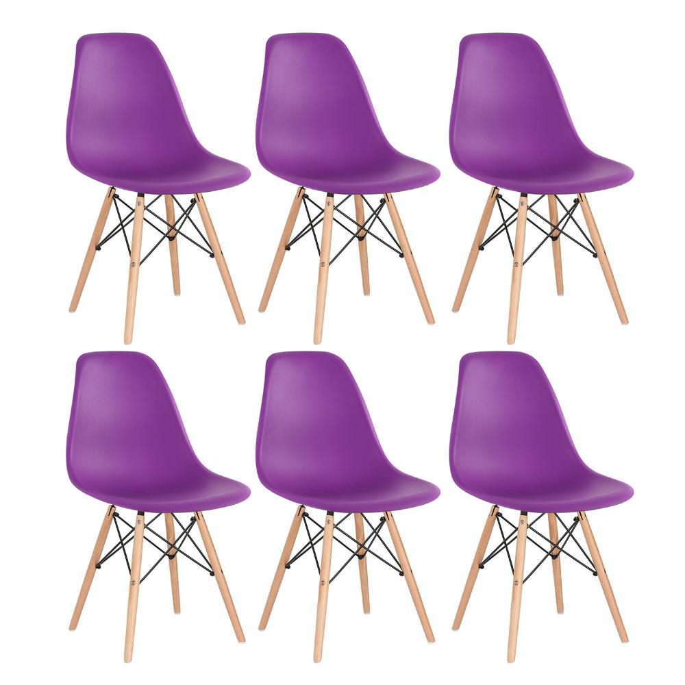 Kit - 6 X Cadeiras Charles Eames Eiffel Dsw - Base De Madeira Clara - Roxo