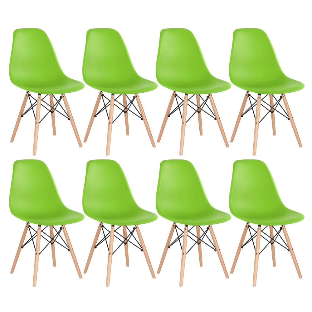 Kit - 8 X Cadeiras Charles Eames Eiffel Dsw - Base De Madeira Clara - Verde Claro