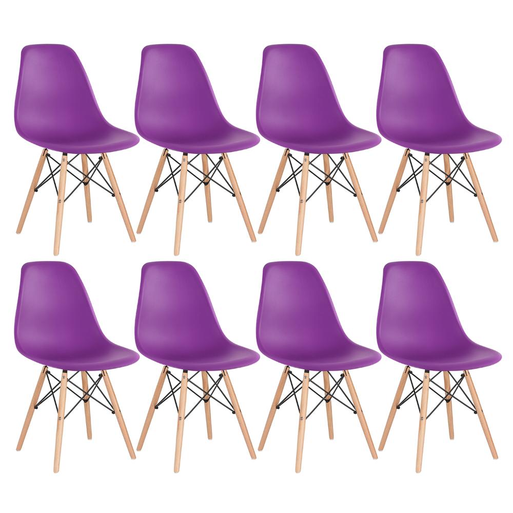 Kit - 8 X Cadeiras Charles Eames Eiffel Dsw - Base De Madeira Clara - Roxo