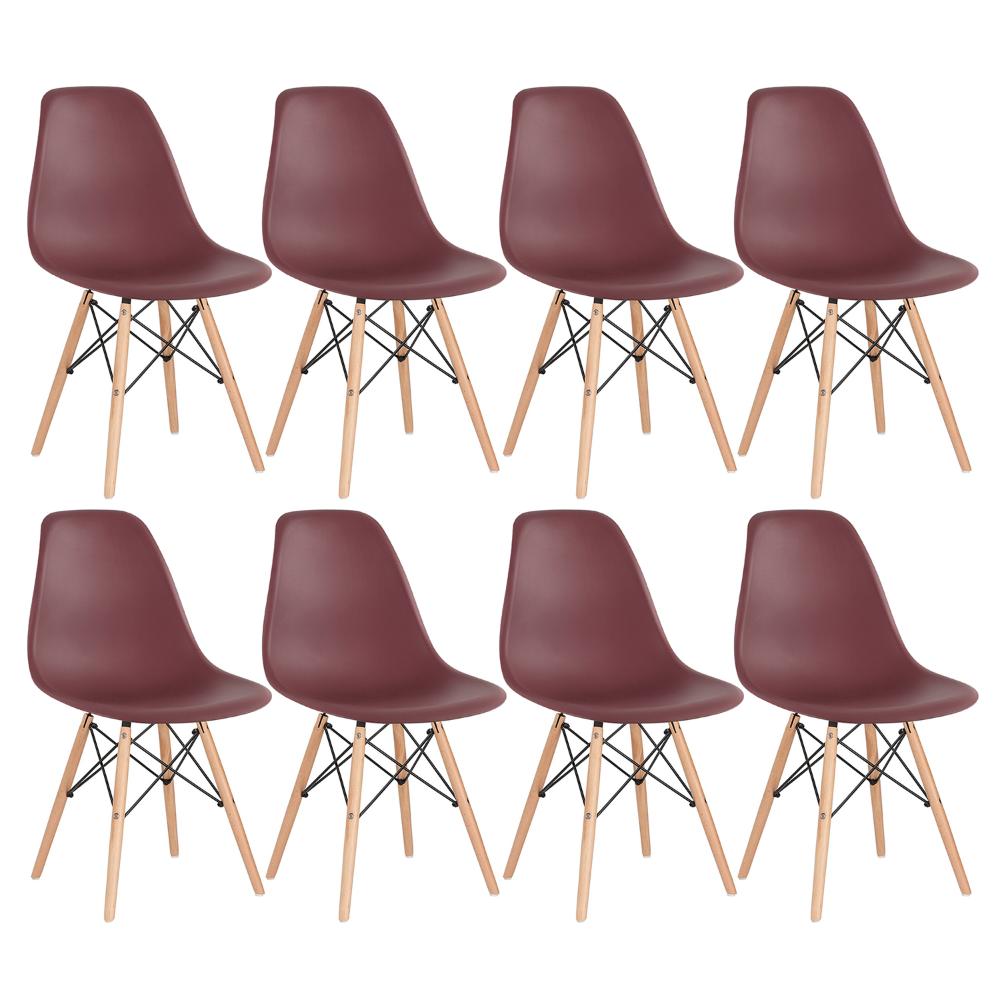 Kit - 8 X Cadeiras Charles Eames Eiffel Dsw - Base De Madeira Clara - Marrom