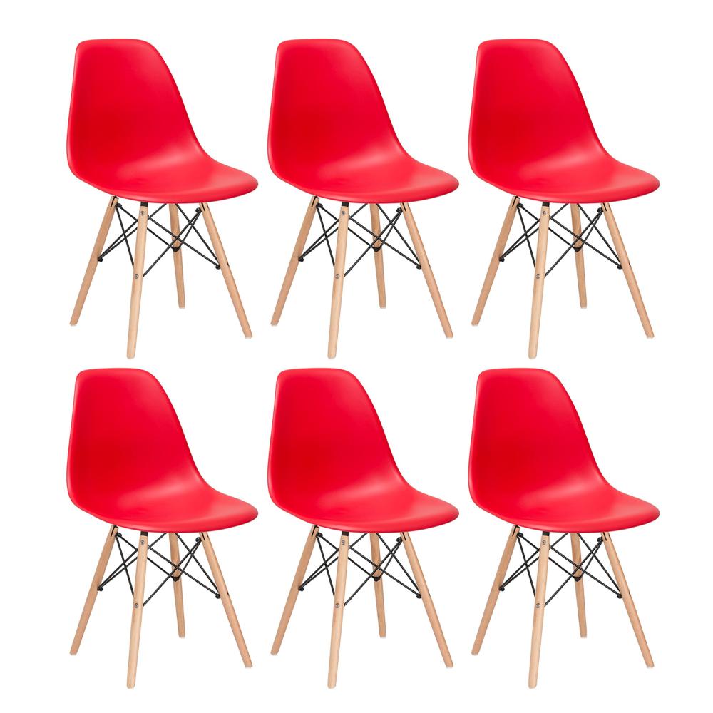 Kit - 6 X Cadeiras Charles Eames Eiffel Dsw - Base De Madeira Clara - Vermelho