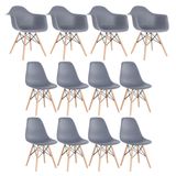 Conjunto 4 X Cadeiras Eames Daw Com Braços + 8 Cadeiras Eiffel Dsw - Cinza Escuro