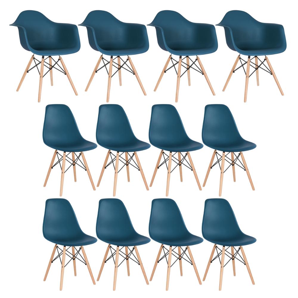 Conjunto 4 X Cadeiras Eames Daw Com Braços + 8 Cadeiras Eiffel Dsw - Azul Petróleo