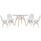 Mesa Eames Com Tampo De Vidro 120 Cm + 4 Cadeiras Estofadas Eiffel Botonê Cinza Claro