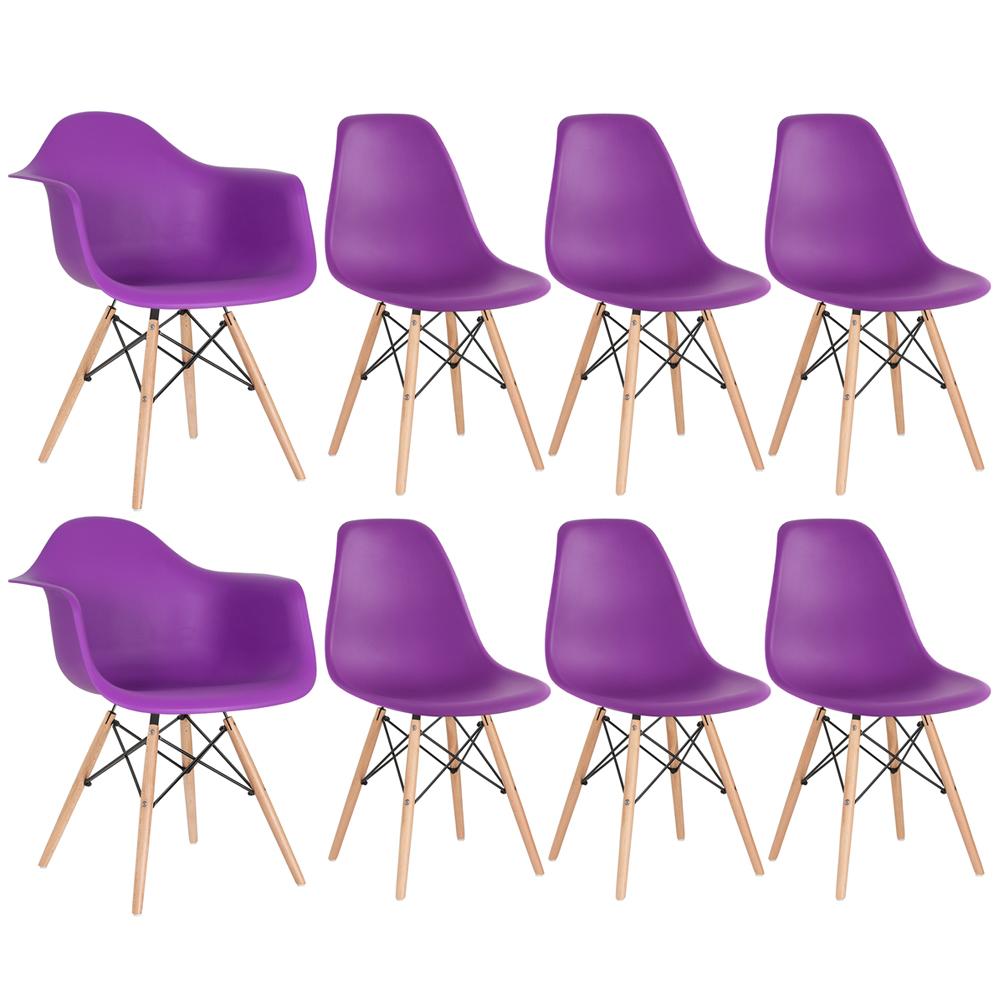 Conjunto 2 X Cadeiras Eames Daw Com Braços + 6 Cadeiras Eiffel Dsw - Roxo