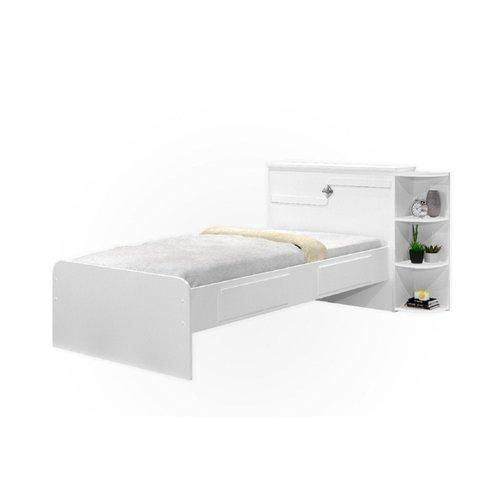 Cama Solteiro Cabeceira Baú 2 Gavetas 3 Nichos Hortencia Branco / Branco Lilás Flex