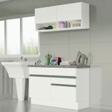 Kit Área De Serviço 120cm Com Armário E Balcão Branco Madesa 01