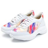 Tênis Feminino Sneakers Branco Detalhe Tie Dye colorido Lilas