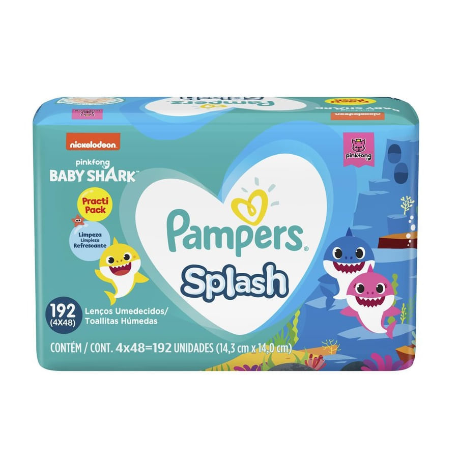 Lenços Umedecidos Pampers Splashers Baby Shark 192 Unidades