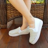 Tênis Slip On Feminino Branco Trama Mesclada Off