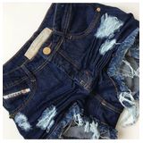 Short Feminino Jeans Azul Escuro com Bigode Modinha Blogueira