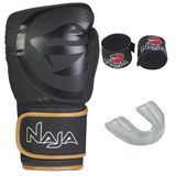 Luva Boxe Naja Black Line Kit + Bandagem + Protetor Bucal - Par