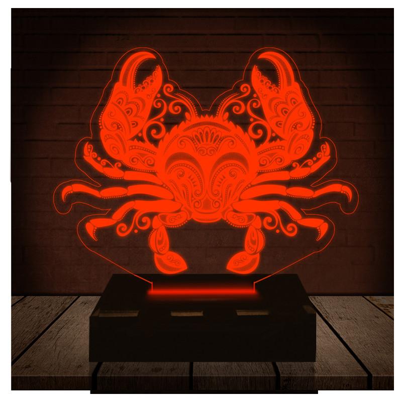 Luminária Led 3d Caranguejo Abajur - Vermelho