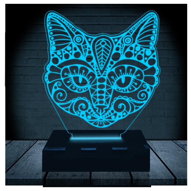 Luminária Led 3d Gato Abajur 10 Azul Carrefour