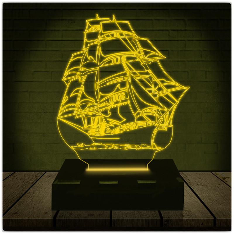 Luminária Led 3d Barco Navio Abajur 1 - Amarelo