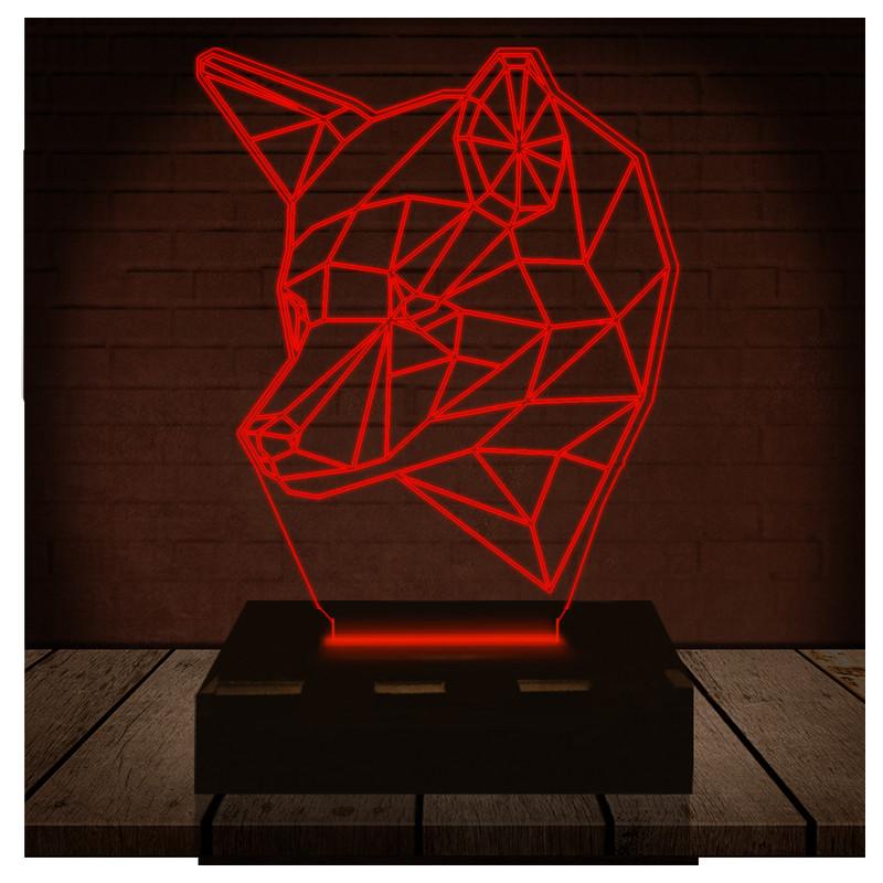 Luminária Led 3d Lobo Abajur 3 - Vermelho