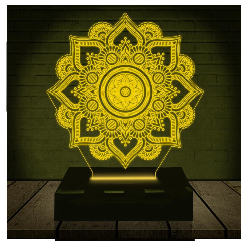 Luminária Led 3d Mandala Abajur - Amarelo