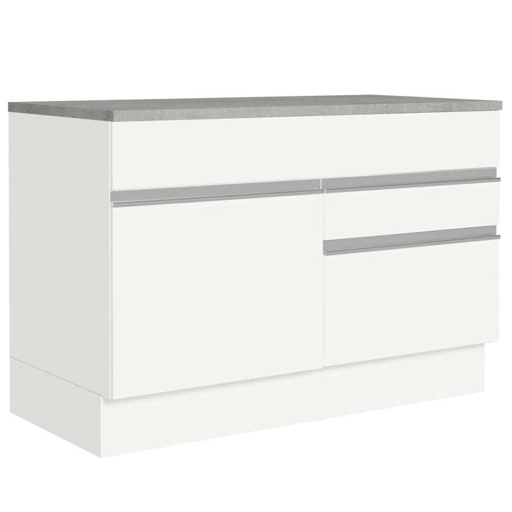 Balcão Gabinete De Pia 120 X 60 Cm 1 Porta 2 Gavetas Branco (com Tampo) Glamy Madesa