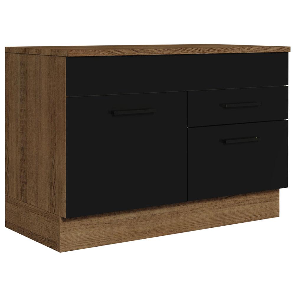 Balcão Gabinete De Pia 120 X 60 Cm 1 Porta 2 Gavetas Rustic/preto (com Tampo) Agata Madesa