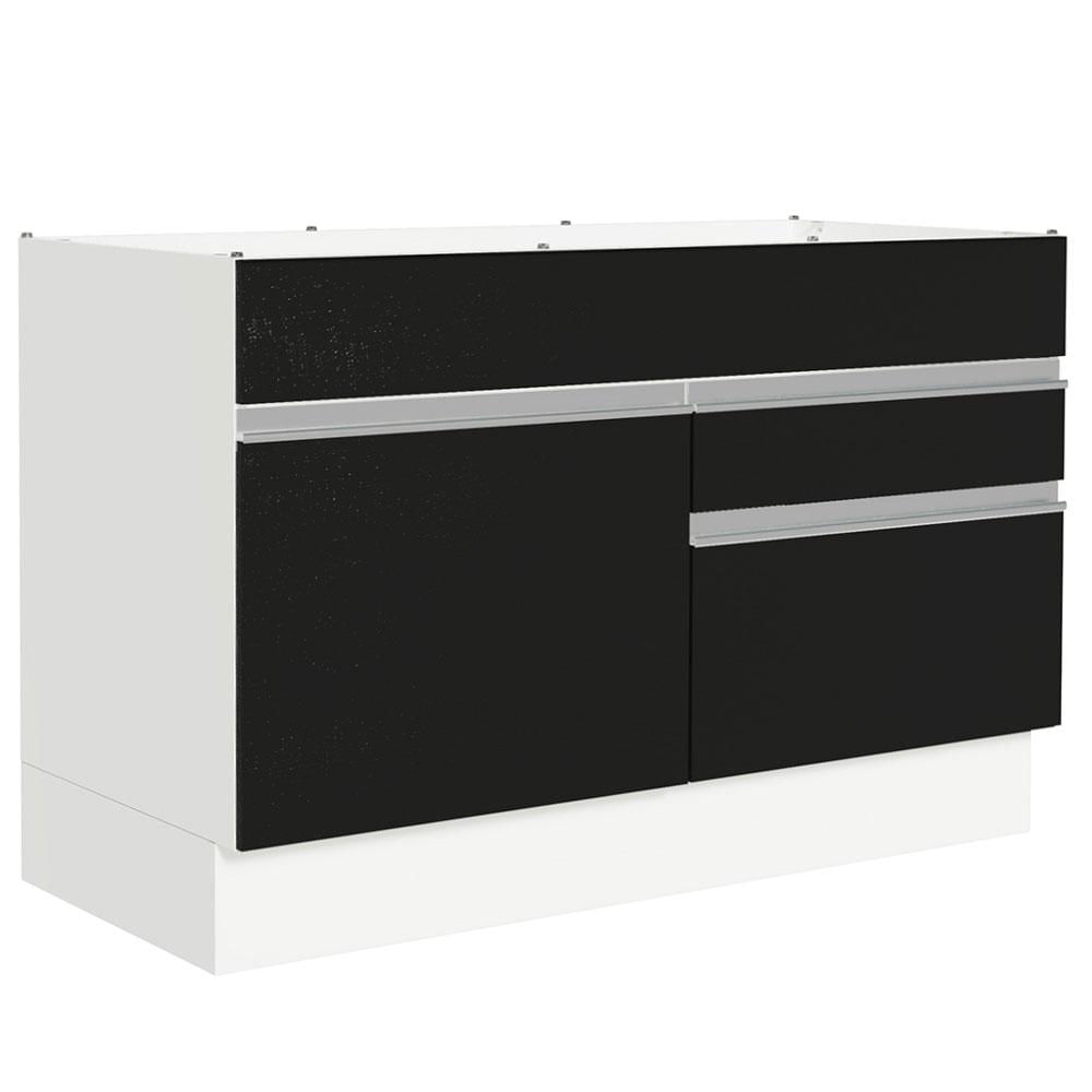 Balcão Gabinete De Pia 120 X 60 Cm 1 Porta 2 Gavetas Branco/preto (sem Tampo) Glamy Madesa