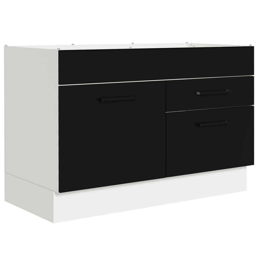 Balcão Gabinete De Pia 120 X 60 Cm 1 Porta 2 Gavetas Branco/preto (sem Tampo) Agata Madesa