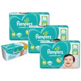 Kit Pampers 3 Fraldas Confort Sec M com 132 Unidades + Toalhinhas Umedecidas Fresh Clean com 96 Unidades