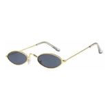 Óculos Sol Oval Redondo Fino Rêtro Preto Dourado Vintage