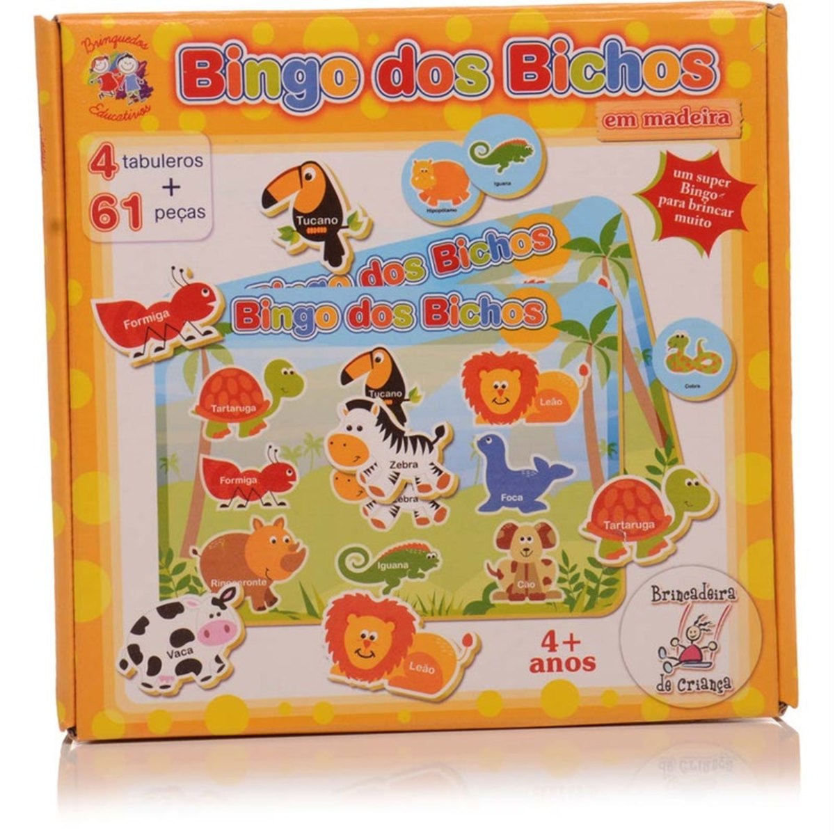 Bingo dos Bichos Jogo Educativo Brinquedo de Madeira Brinquedos de Madeira  Bambalalão Brinquedos Educativos