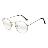 Óculos Hexagonal Para Grau Rose Gold Feminino Vintage Retro