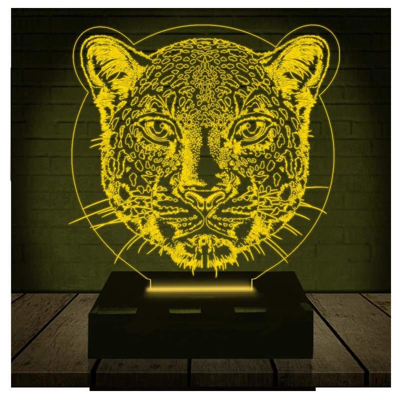 Luminária Led 3d Onça Abajur - Amarelo