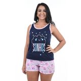 Pijama Feminino Baby Doll Camiseta Short Curto Verão