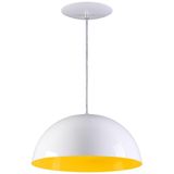 Pendente Meia Lua 34cm Luminária Alumínio Branco Brilhante C/ Amarelo - Rei da Iluminação