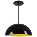 Pendente Meia Lua 34cm Luminária Alumínio Preto Brilhante C/ Amarelo - Rei da Iluminação