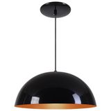 Pendente Meia Lua 34cm Luminária Alumínio Preto Brilhante C/ Cobre - Rei da Iluminação