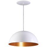 Pendente Meia Lua 34cm Luminária Alumínio Branco Textura C/ Cobre - Rei da Iluminação