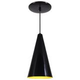 Pendente Cone Luminária Lustre Alumínio Preto Brilhante C/ Amarelo - Rei Da Iluminação