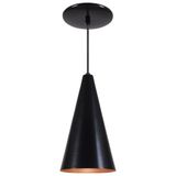 Pendente Cone Luminária Lustre Alumínio Preto Fosco C/ Cobre - Rei Da Iluminação