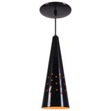 Pendente Cone Furado Luminária Lustre Alumínio Preto Brilhante C/ Laranja - Rei Da Iluminação