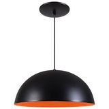 Pendente Meia Lua 34cm Luminária Alumínio Preto Textura C/ Laranja - Rei da Iluminação